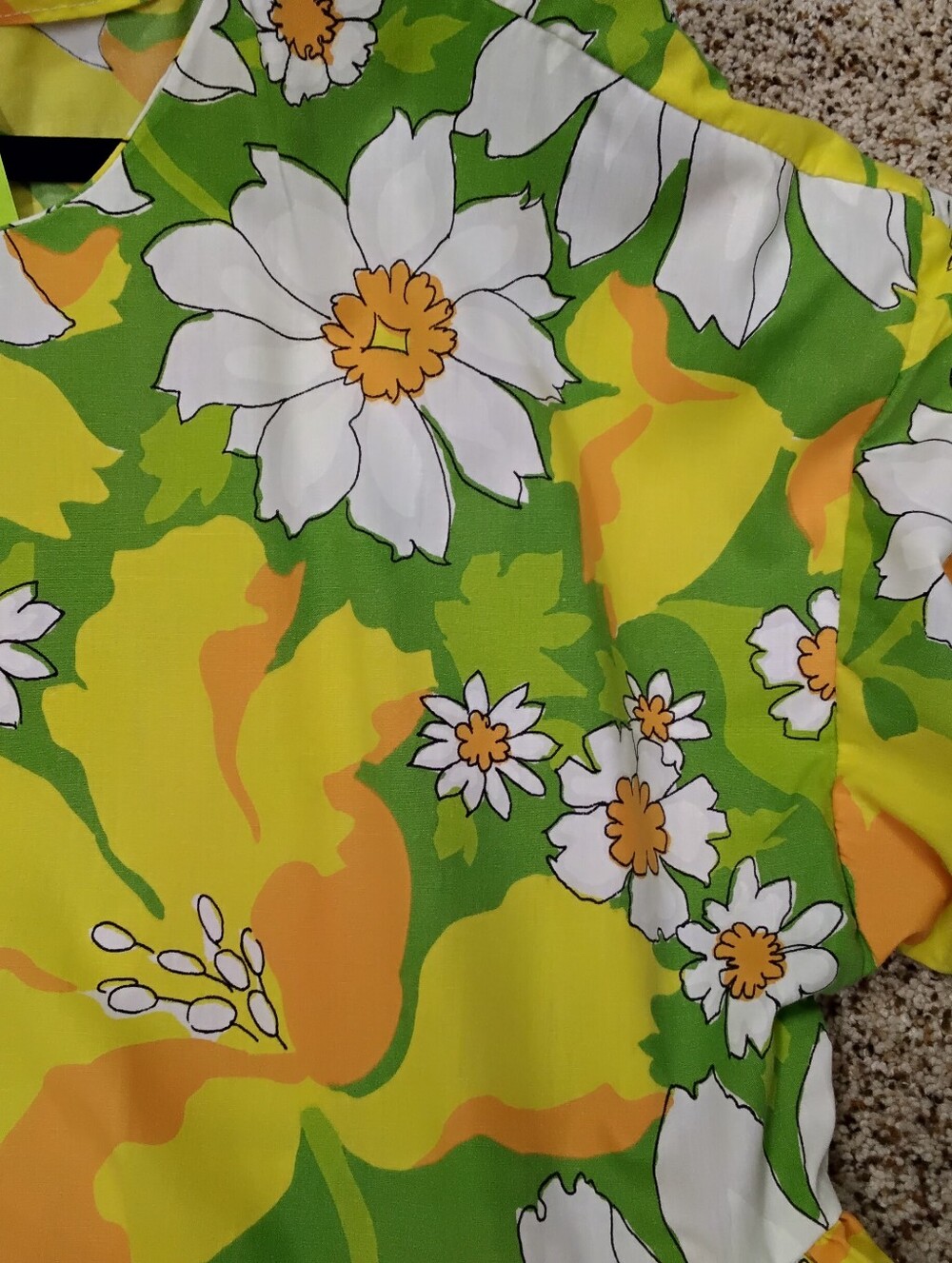 3958 Size XL Floral Green & Yellow Dress Made From A Vintage Curtain, Handmade. - Picture 3 of 5
